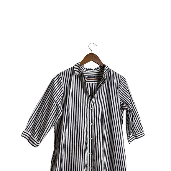 MDS Stripes Blue White Shirt Dress Midi Pockets Womans Medium - Picture 5 of 9